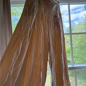 Pandora Cream linen blend wide leg pants with pockets